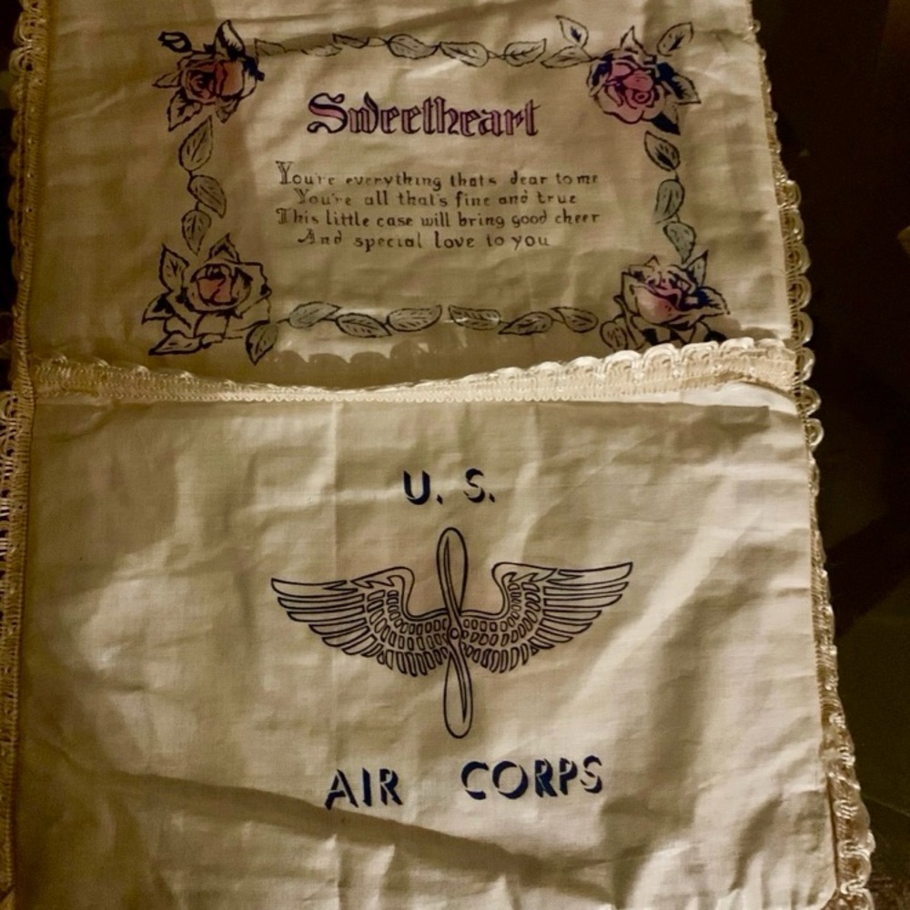Vintage U.S. Air Corps /Army Sweetheart Pillowcase World War Two